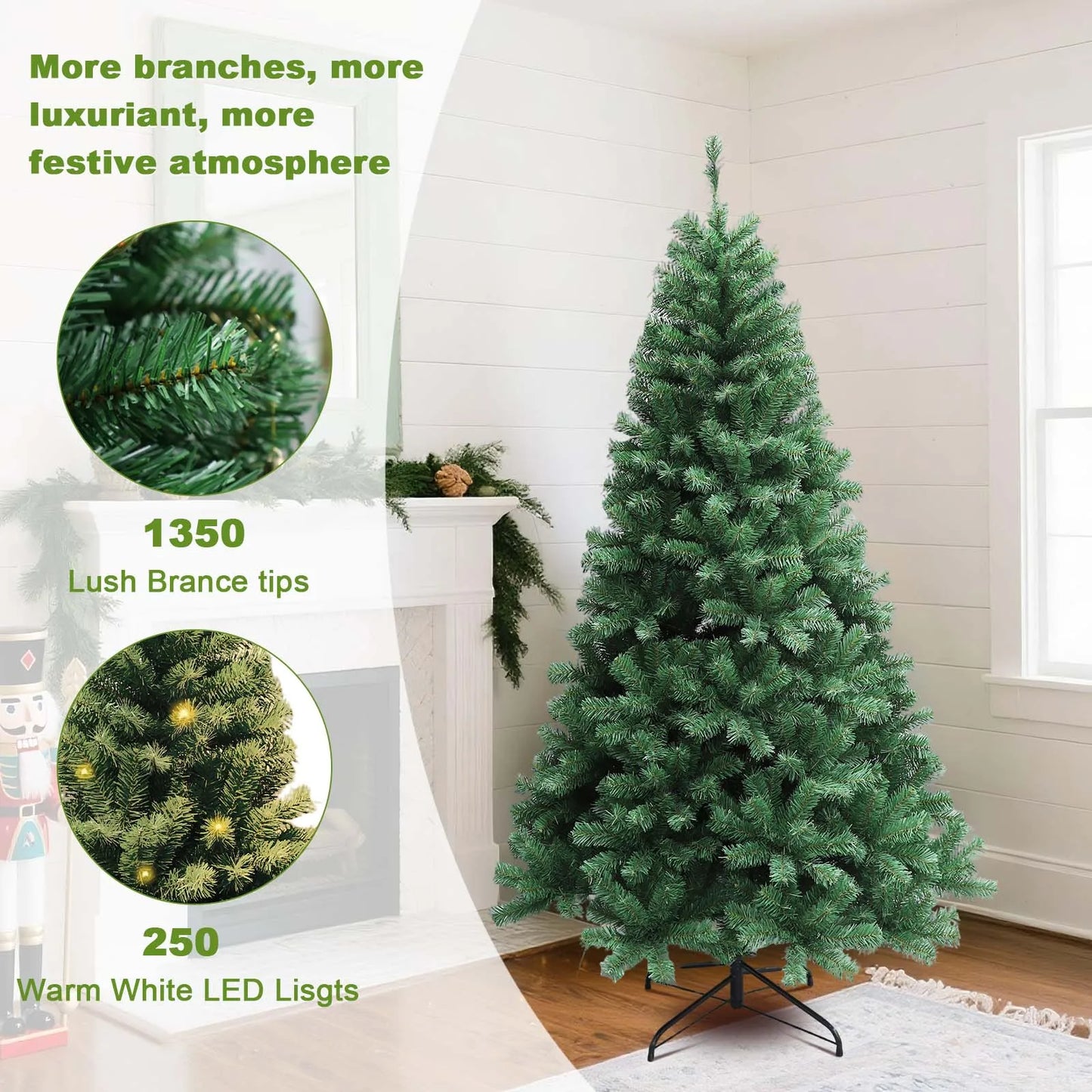 6 to 7 Ft Pre Lit Christmas Tree Hinged With LED Lights And 8 Lighting Modes