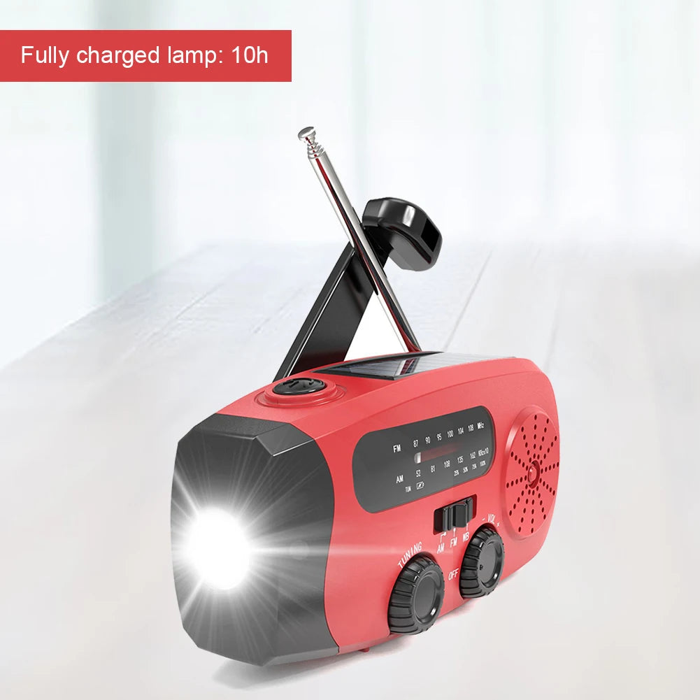 Portable Solar Hand Crank Radio With LED Lights USB Charger