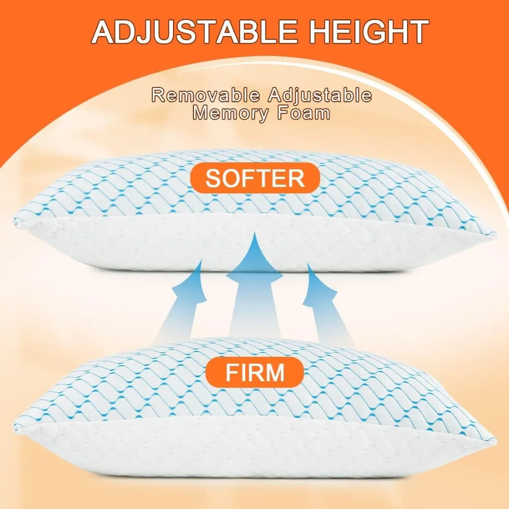 King Size Pillows Set of 2 Adjustable Cooling Firm