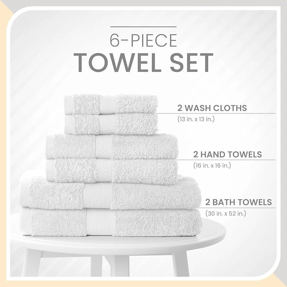 Six Piece Luxury Cotton Towel Set Quick Dry Towels Home