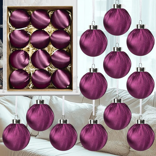 12pcs Velvet Glossy Christmas Ball Ornaments Hanging Christmas Tree Decorations