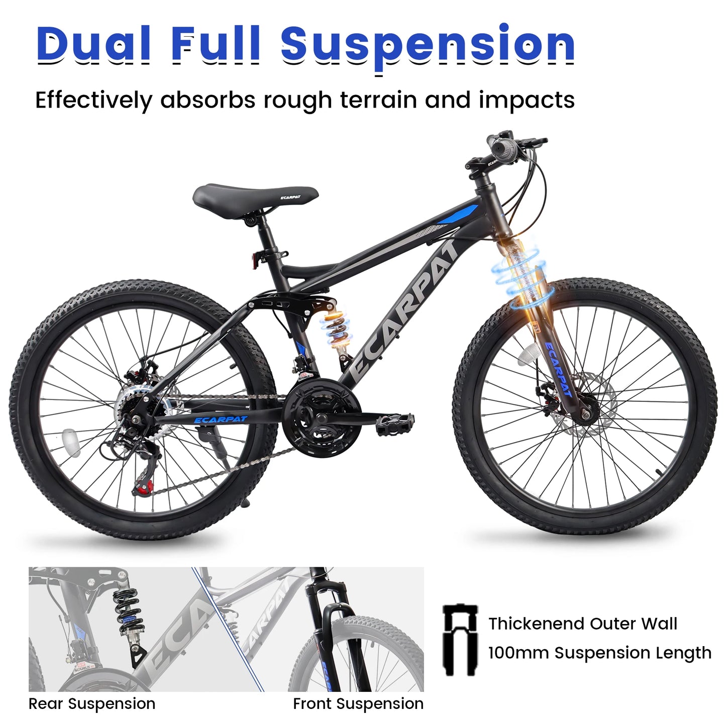 Ecarpat Dual Full Suspension Mountain Bike 21 Speed Disc