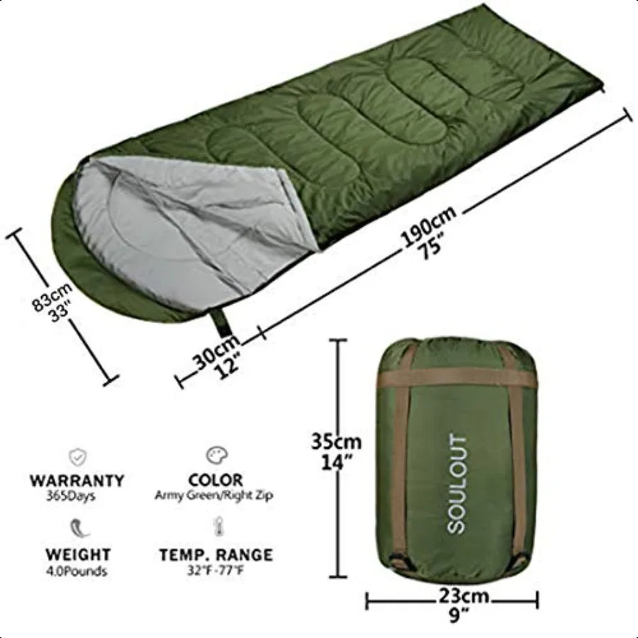 Envelope Sleeping Bag All Season Waterproof Portable