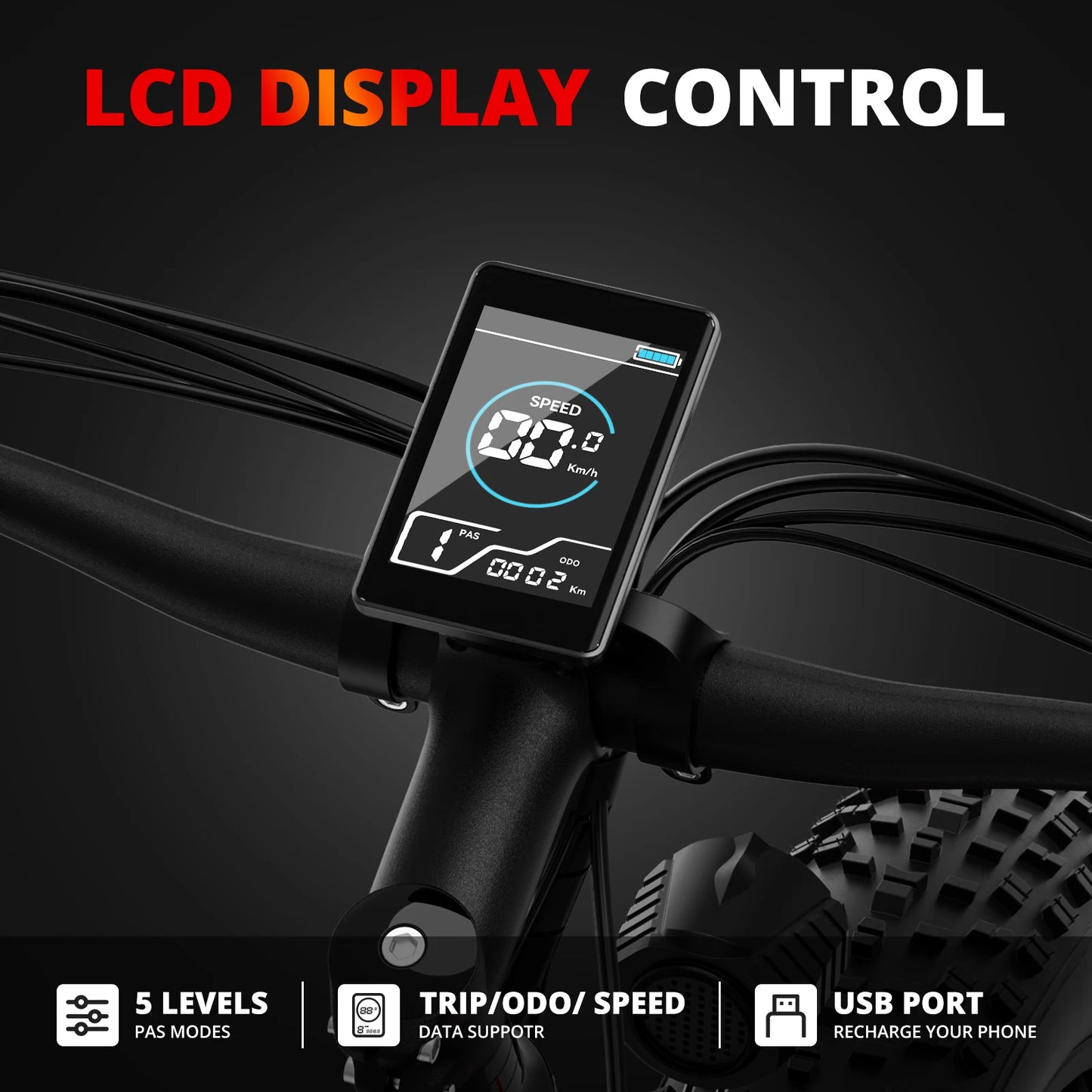 AMYET EB26 Electric Bike For Adults Peak 1500W 48V 15Ah Fat Tire Mountain Bicycle 31 MPH