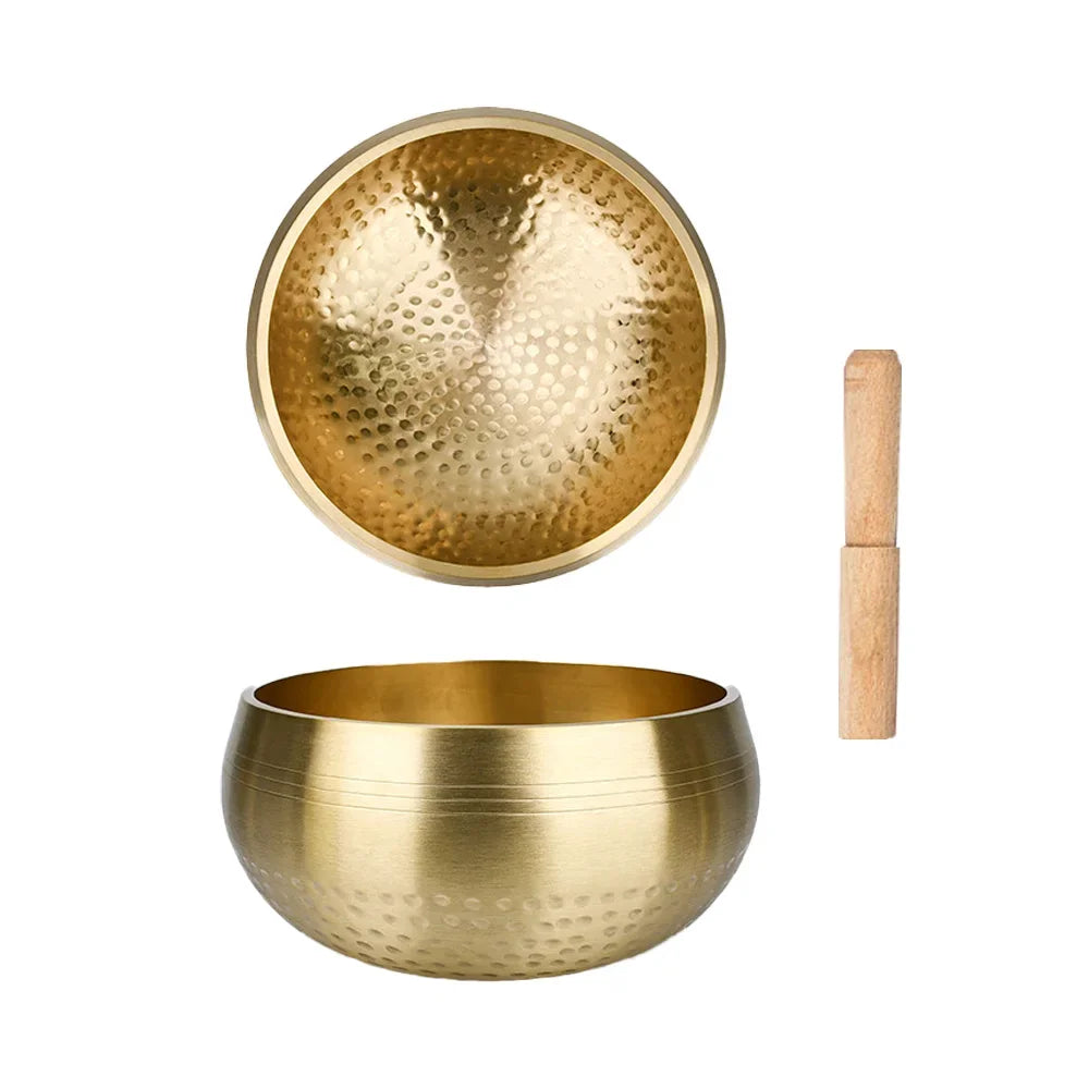 Tibetan Brass Singing Bowl Sanskrit Yoga Meditation for Sound Handmade Healing Stress Relief Buddha Mindfulness Instrument