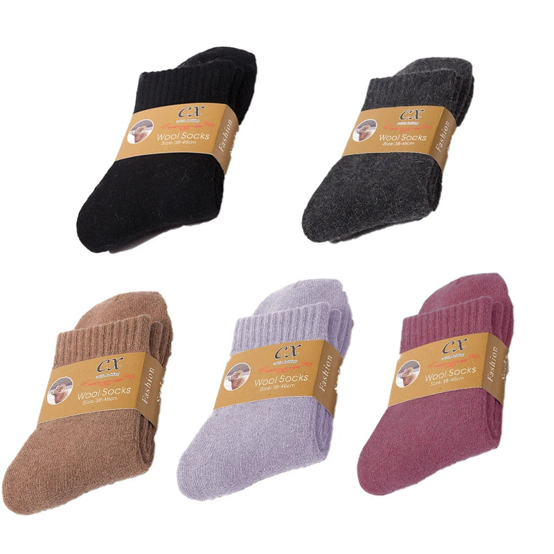 5 Pairs Of Winter Women's Warm Socks Solid Color Casual Extra Thick Warm Plush Socks High Quality Warm Wool Socks