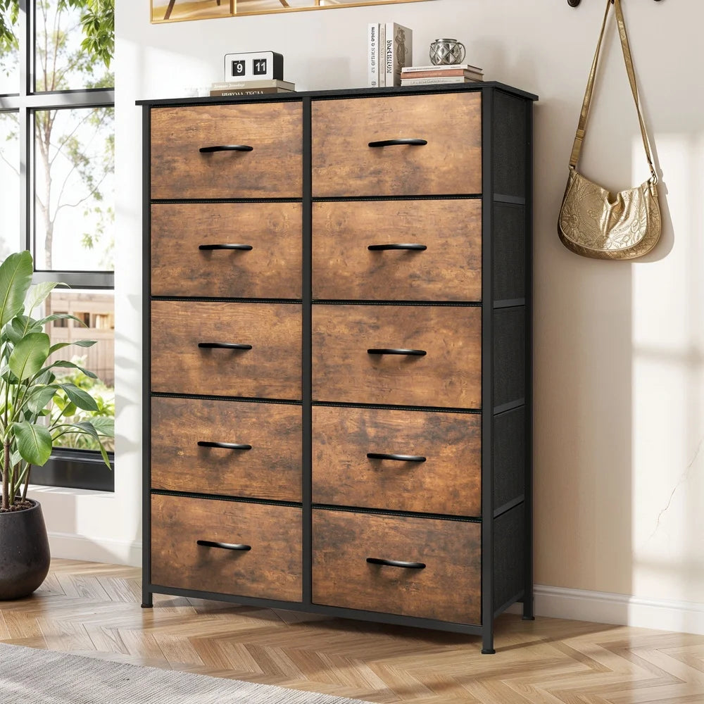 10 Drawer Fabric Dresser With Metal Frame For Closet