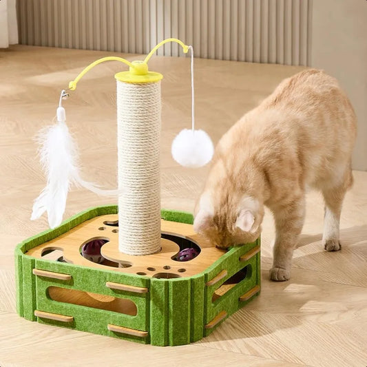 Interactive Cat Puzzle Toy Scratching Post With Spinning Balls For Indoor Cats