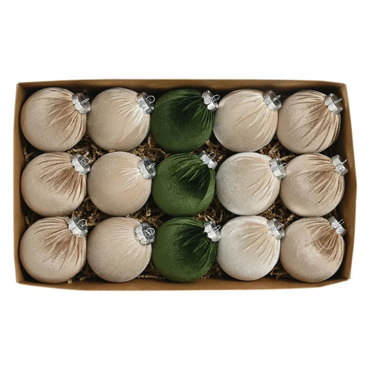 15Pcs Velvet Christmas Ball Set 8cm Ornaments With Gift Box