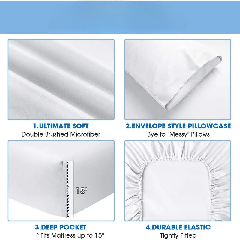 Hotel Luxury Bed Sheets Set 6 Piece(King, White) - Super Soft 1800 Thread Count, Wrinkle & Fade Resistant