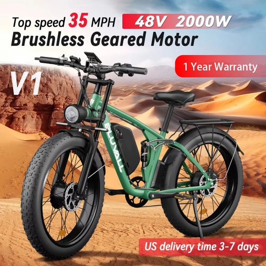 Moobelo V1 52V 2000W Dual Motor Fat Tire Electric Bicycle 26 Inch Snow Bike 7 Speed Suspension for Adults Commuter