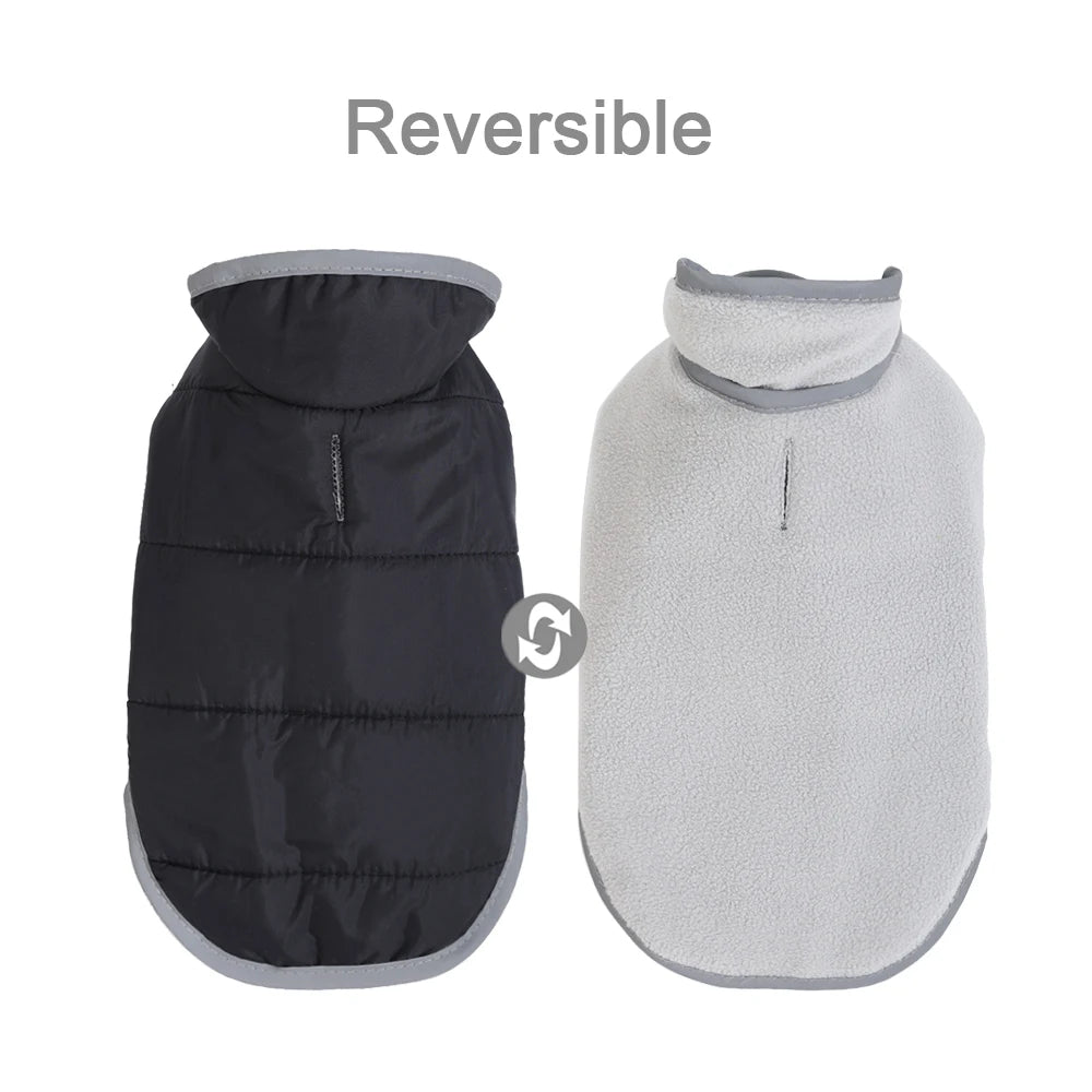 Warm Winter Reversible Reflective Fleece Dog Coat With Leash Hole