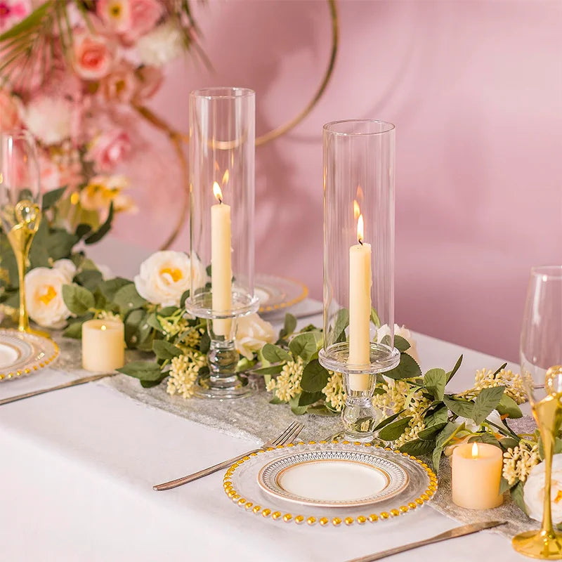 Clear Glass Hurricane Candle Holder Set Of 2 13.8 Inch Tall