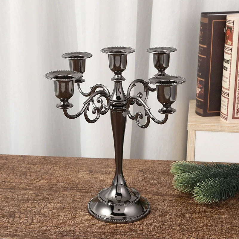 Five Arm Matte Black Candelabra Candle Holder Centerpiece