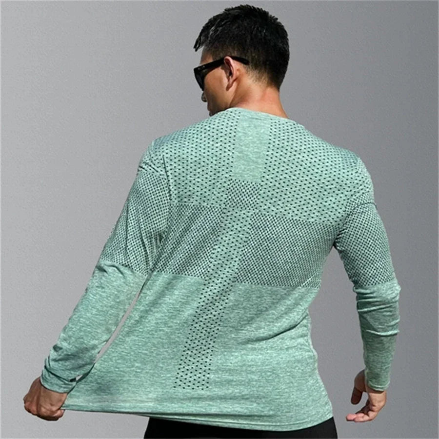 Men's Quick Dry Elastic Long Sleeve Sport Tee For Fitness Gym Training