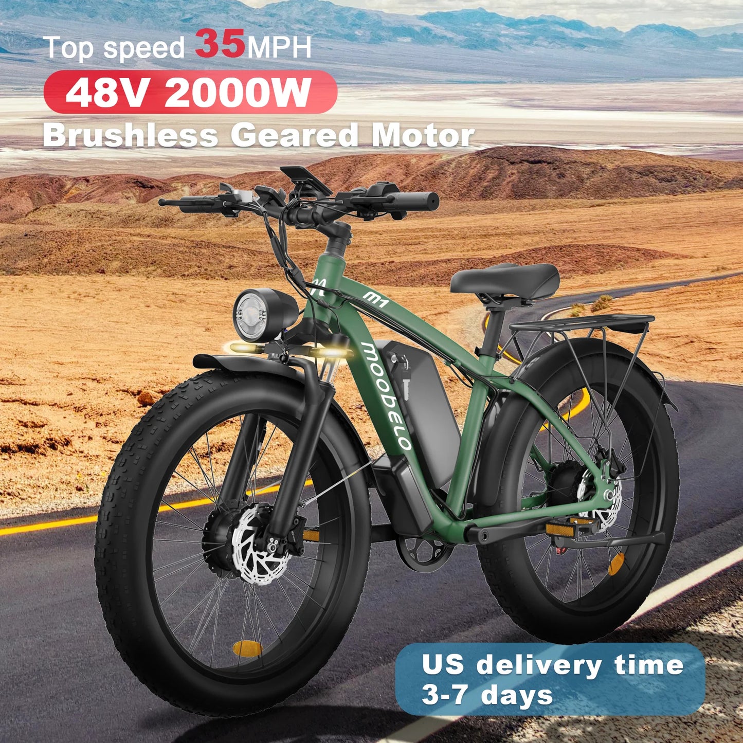 Moobelo M1 48V 2000W Dual Motor E Bike 26 Inch Fat Tires Front Suspension CE Certified Ideal For Snow Beach Urban Ebike