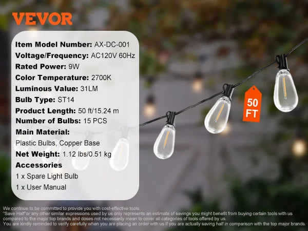 SucceBuy LED Outdoor String Lights 2700K Dimmable Patio