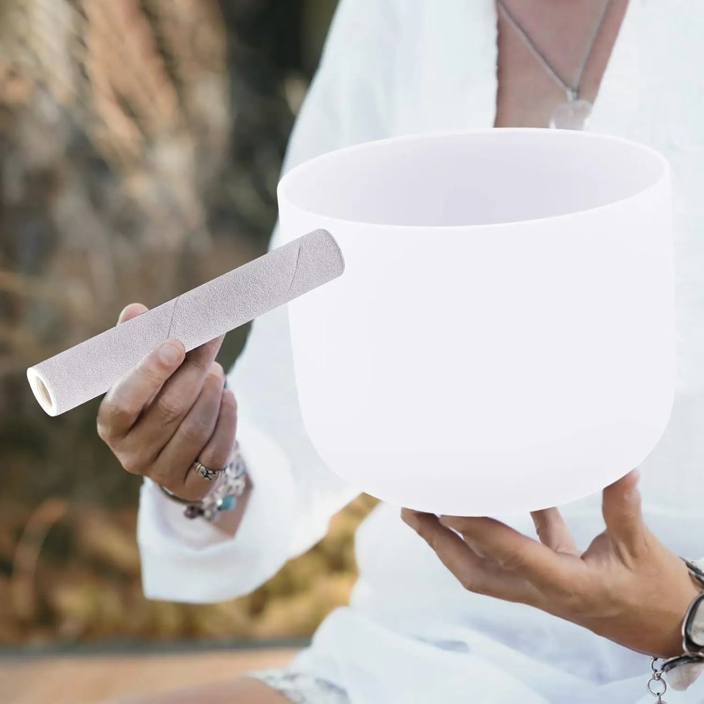 Frosted Quartz Crystal Singing Bowls, Tibetan Singing Meditation Bowl with O Ring and Mallet 432-440Hz for Meditation Healing