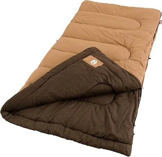 Coleman Dunnock 20F Big And Tall Sleeping Bag For Adults Up To 6ft 4in Cold Weather Flannel Lining Machine Washable