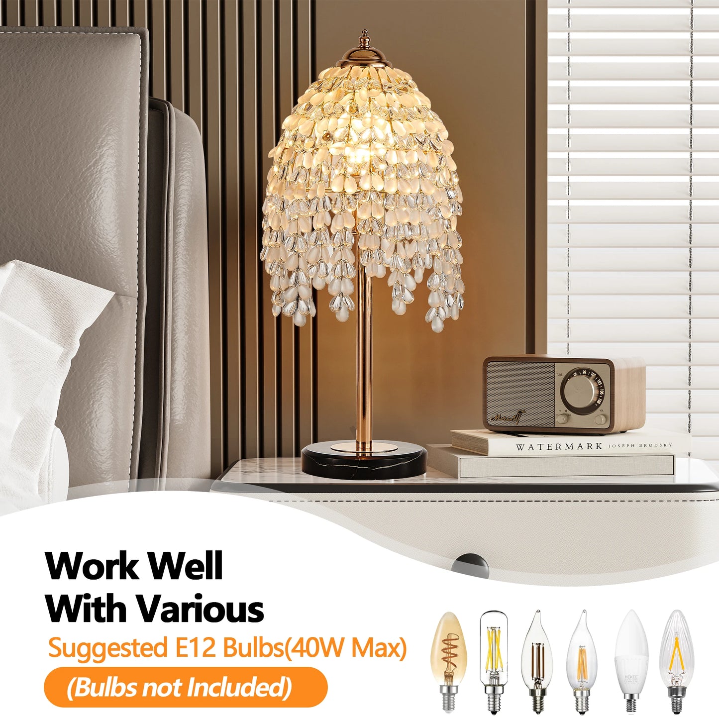 19 Inch Elegant Crystal Table Lamp With Bead String Shades