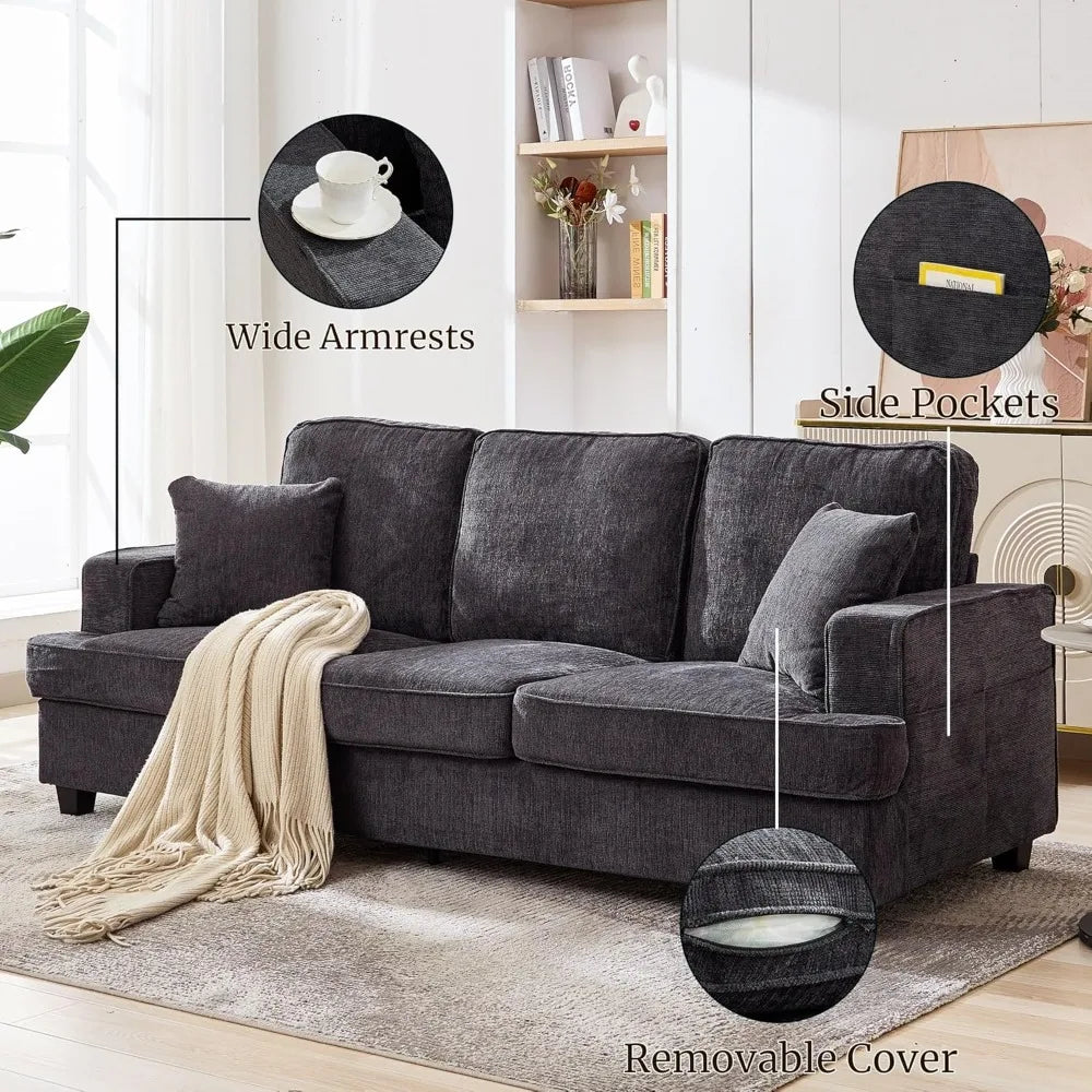 Cloud Couch 89 Inch Chenile With Deep Seats Modern 3 Seater