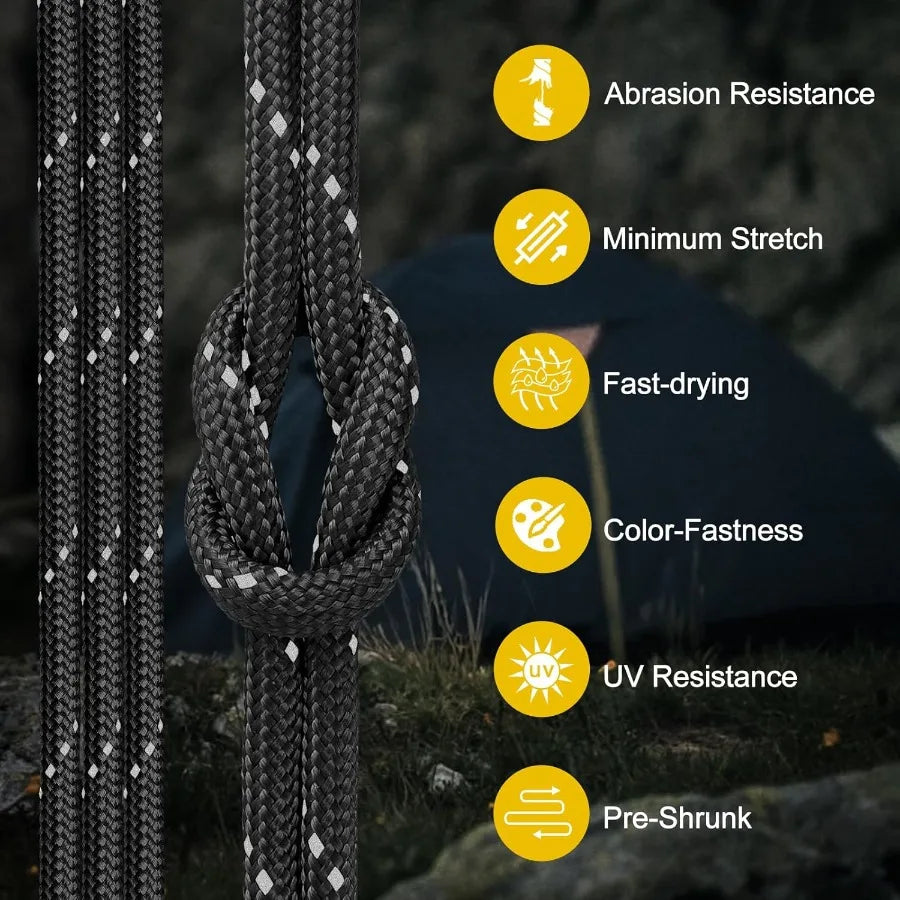 Reflective Paracord Rope 850Lb 1000ft 4mm 11 Strand Para Cord for Camping Tent