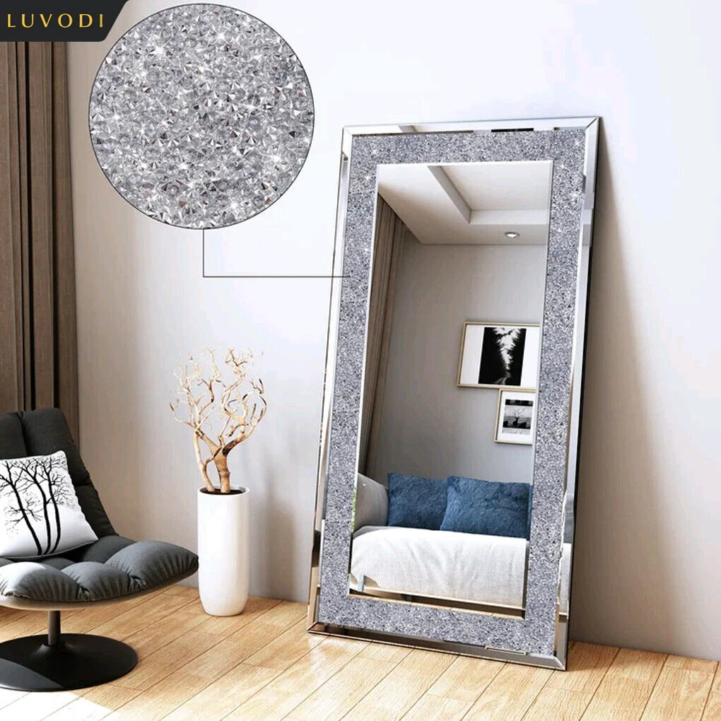 LUVODI Frameless Silver Vanity Mirror With Rhinestones