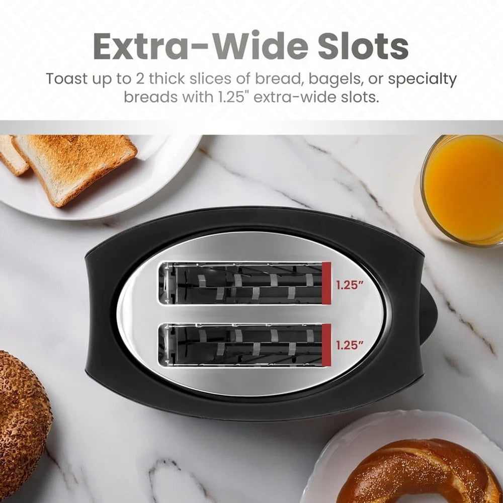 Stainless Steel 2 Slice Toaster Extra Wide Slots Bagel