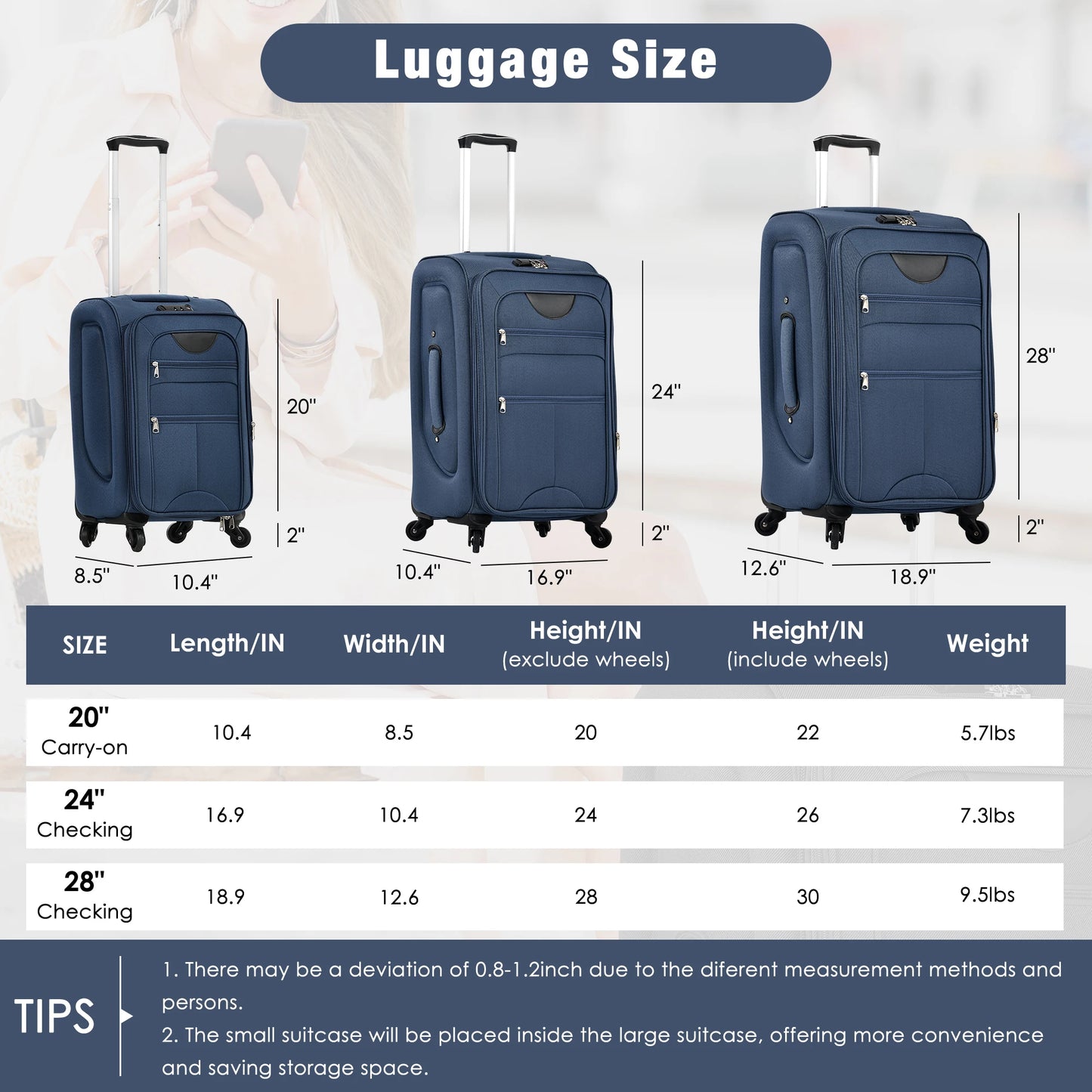 Softside Luggage Set 5 Piece Expandable Spinner Lightweight