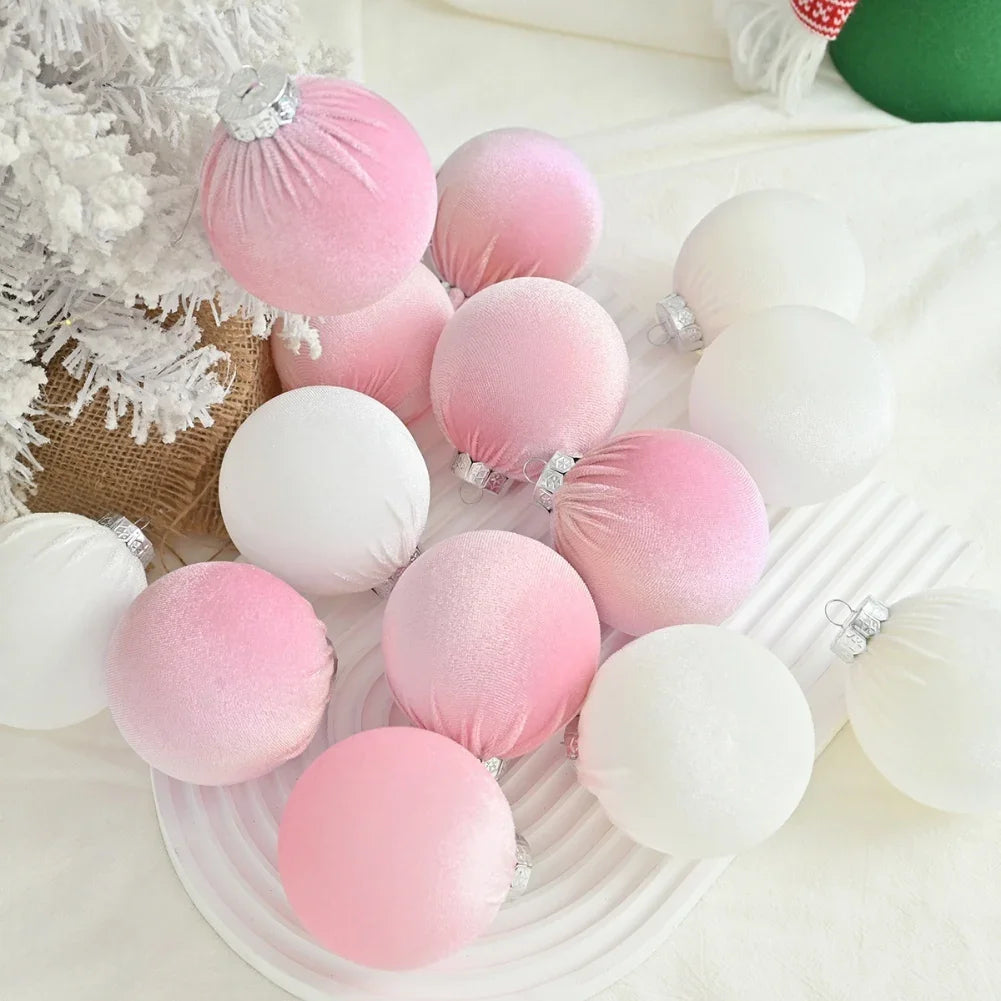 15Pcs Velvet Christmas Ball Set 8cm Ornaments With Gift Box