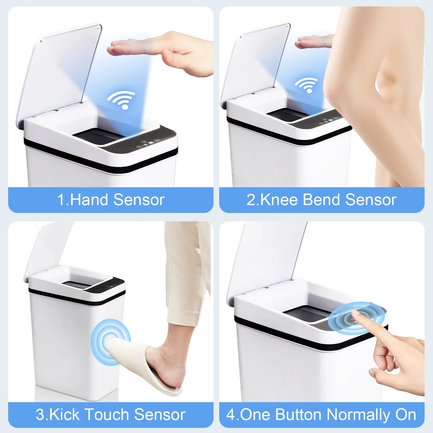 2 Pack 12L Bathroom Slim Touchless Motion Sensor Trash Cans With Lid White