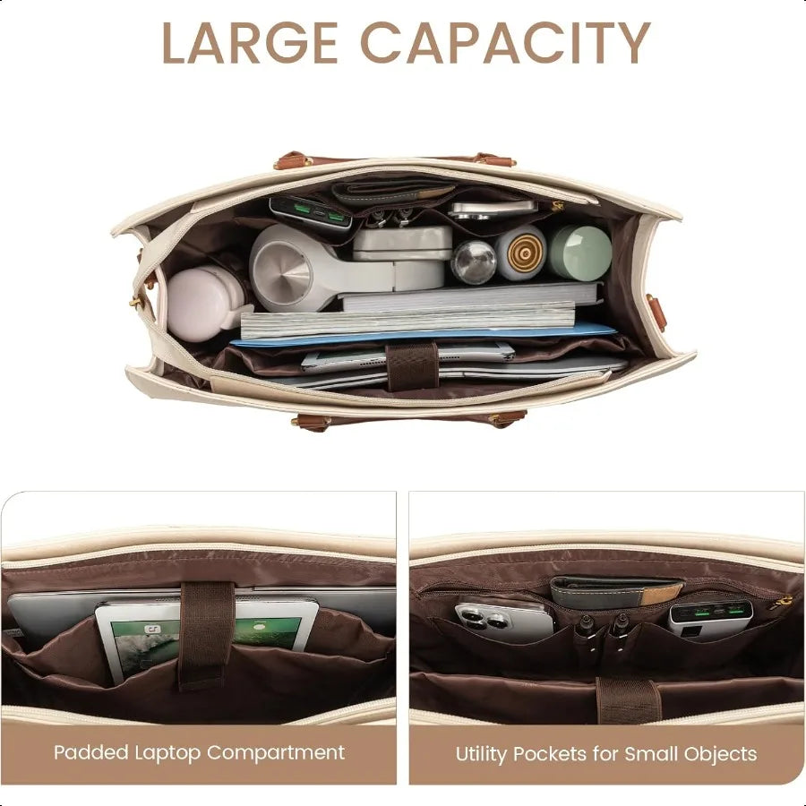 Leather Laptop Tote Bag 15.6 Inch For Women Waterproof Clutch Purse