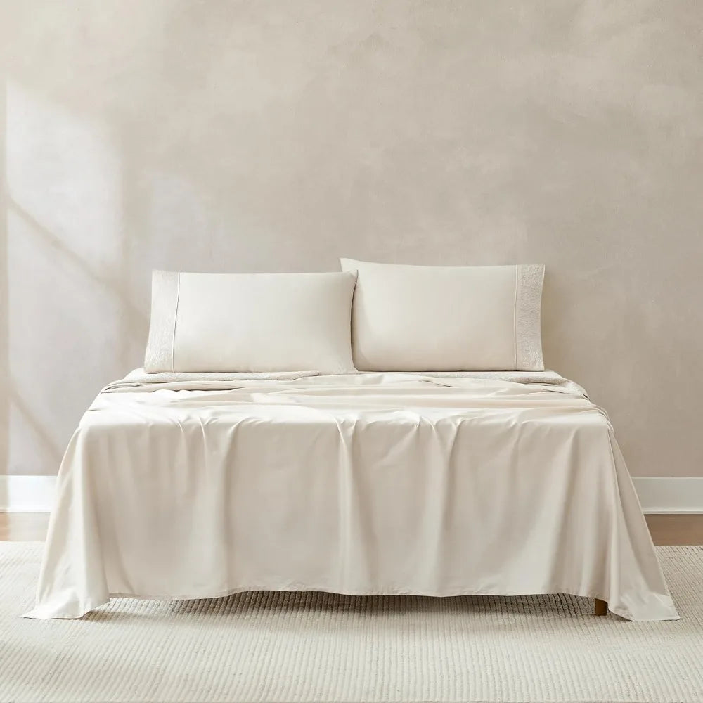 Lush Decor x Chuks Collins Path Cotton Sheet Set 4 Piece Set Queen Cream - Queen Bed Sheets- Cotton - Off White - Luxury