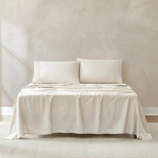 Lush Decor x Chuks Collins Path Cotton Sheet Set 4 Piece Set Queen Cream - Queen Bed Sheets- Cotton - Off White - Luxury