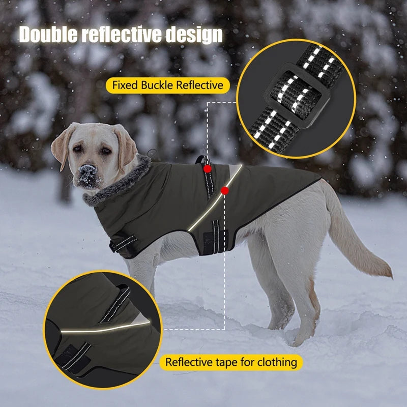 Winter Dog Coat With Harness Waterproof Fur Collar for Small to Large Dogs