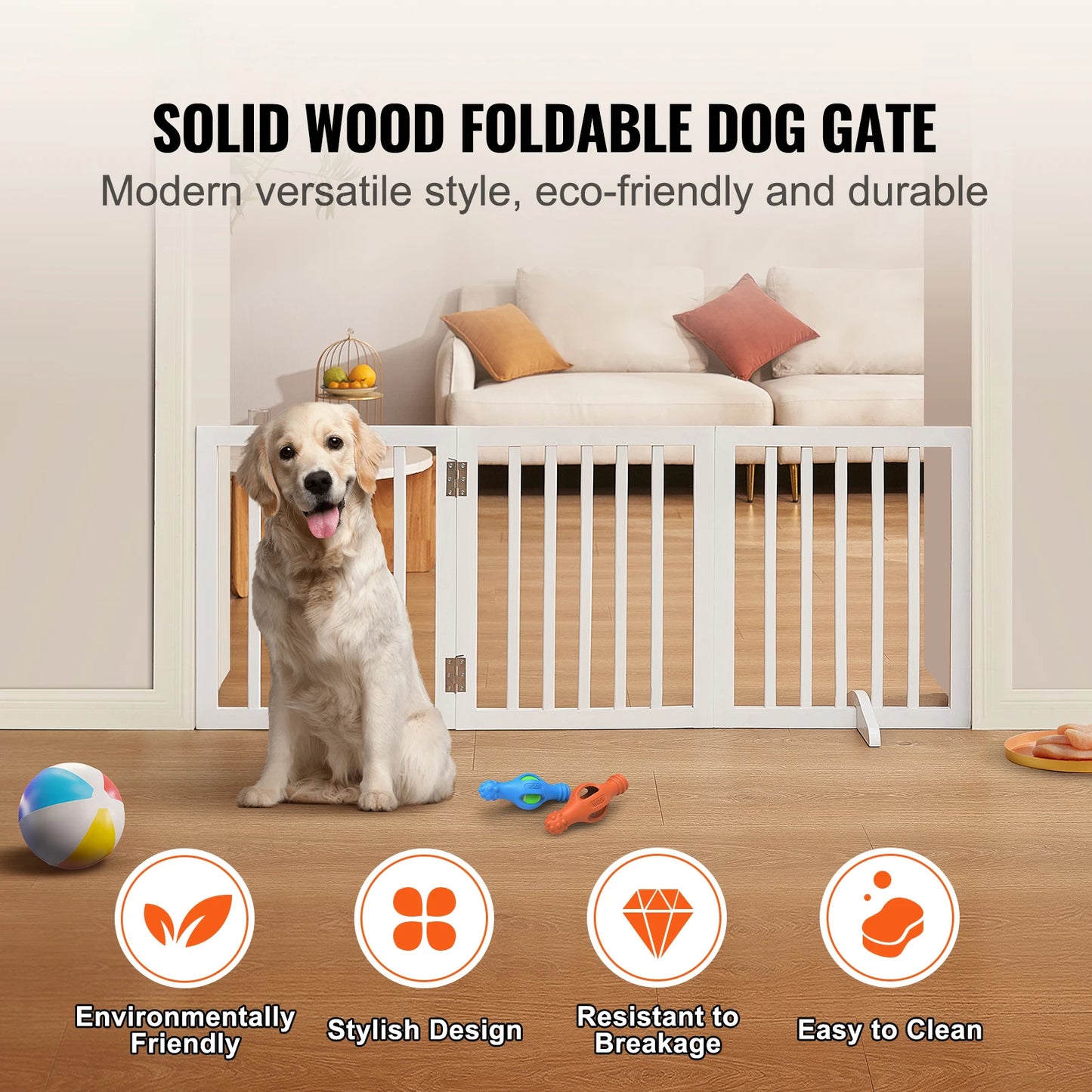 SucceBuy Free Standing Dog Gate 3 Panels Foldable for Narrow Passages
