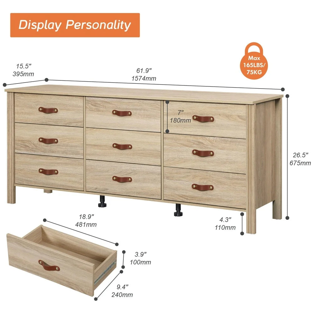 Large Storage 9 Drawer Dresser Multifunctional Organizer