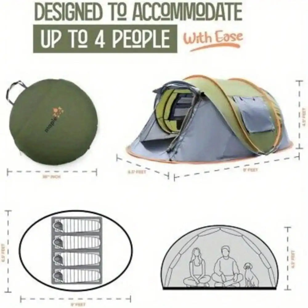 Camping Tent 4 Person Easy Pop Up Tent With 2 Doors UPF50 Waterproof