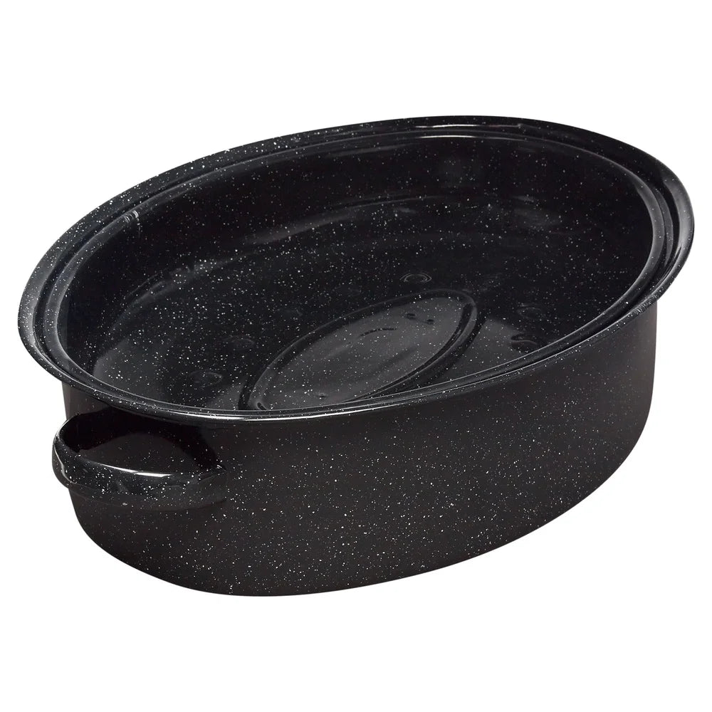 Nonstick 18 Inch Covered Oval Roaster Porcelain Steel Pan 15lb Capacity