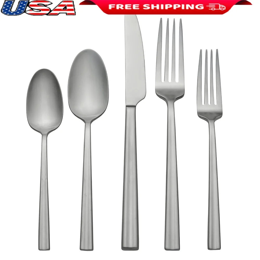 45 Piece Stainless Steel Flatware Set for 8 Includes Dinner Forks Knives Spoons Teaspoons Salad Forks Serving Utensils