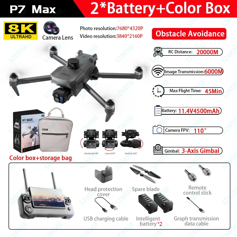 P7 Max GPS Drone 8K With Screen Remote Control 20km Digital Image Transmission