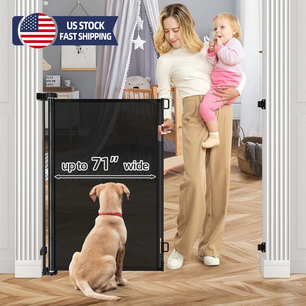 Retractable Baby Gate 71 Inch For Doorways Stairs Hallways Indoor Outdoor Pet
