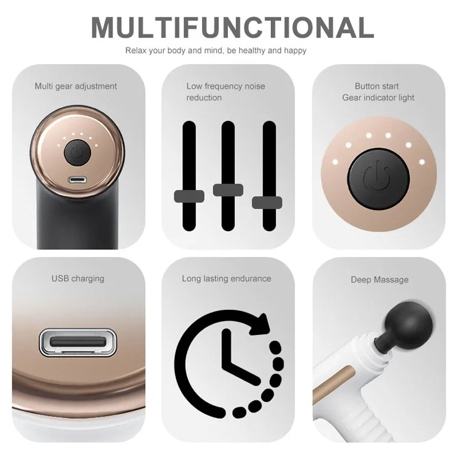 Fascia Electric Massage Gun With 4 Replaceable Heads