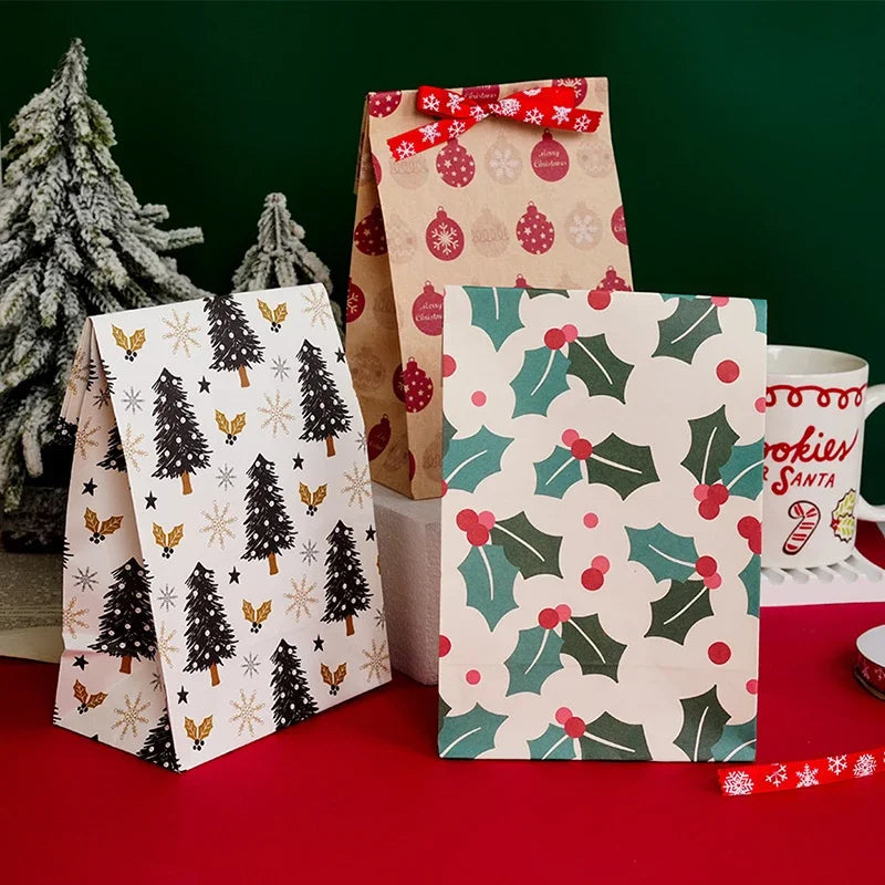 Kraft Paper Christmas Cookie Bags 5 Or 10 Pack Snack Packaging Bags
