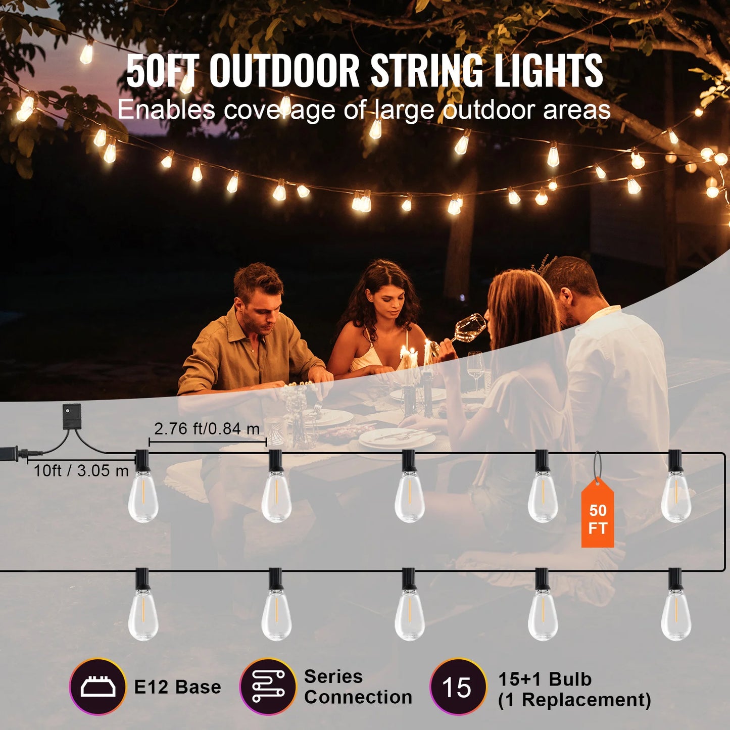 SucceBuy LED Outdoor String Lights 2700K Dimmable Patio
