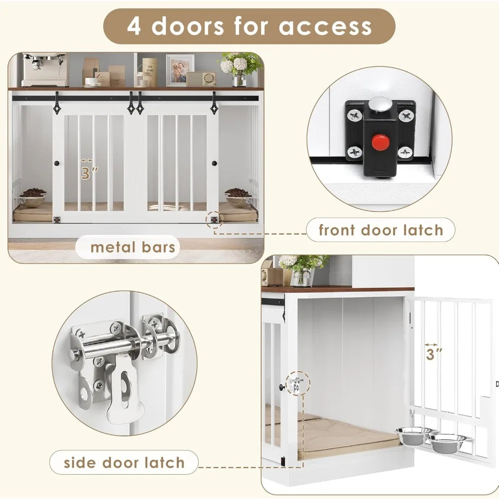 Extra Large Dog Kennel With Detachable Divider Four Doors And Feeding Bowls