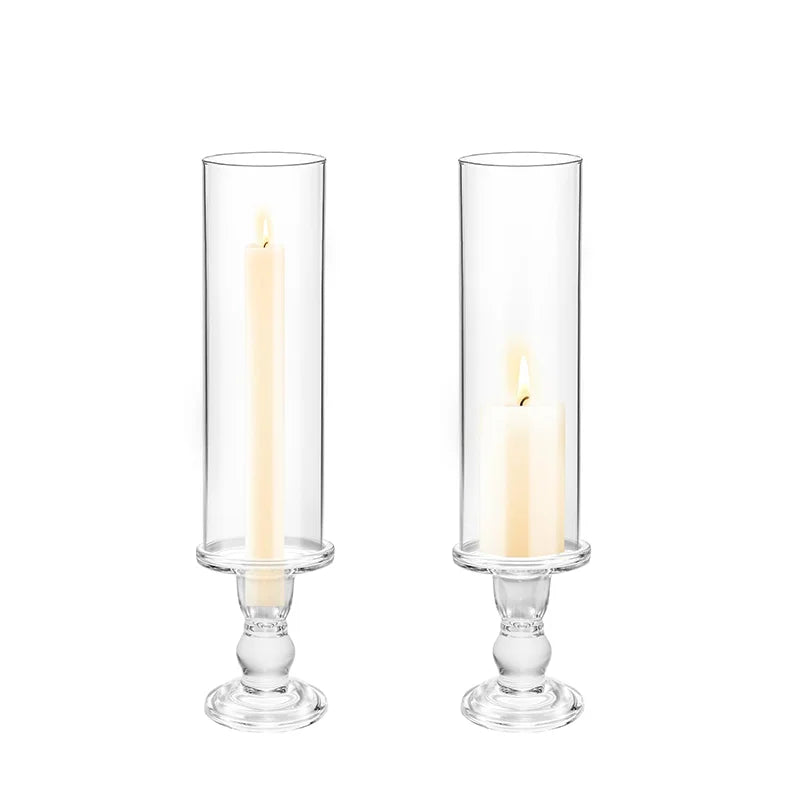 Clear Glass Hurricane Candle Holder Set Of 2 13.8 Inch Tall