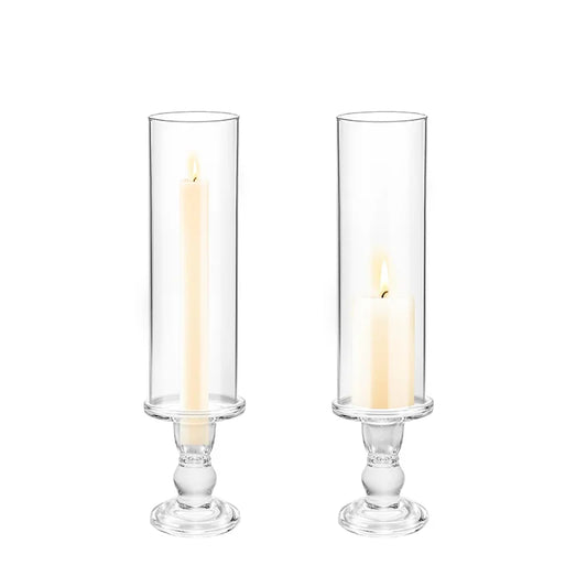 Clear Glass Hurricane Candle Holder Set Of 2 13.8 Inch Tall