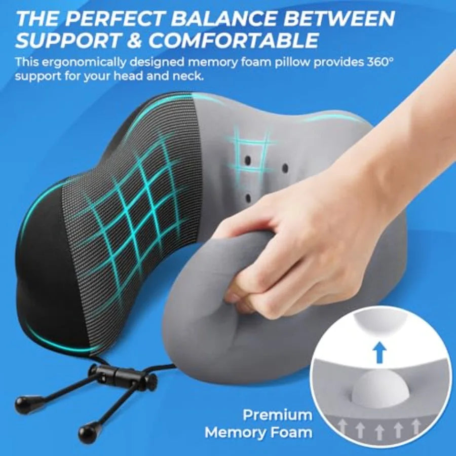 Travel Memory Foam Neck Pillow Adjustable Clasp for Travel