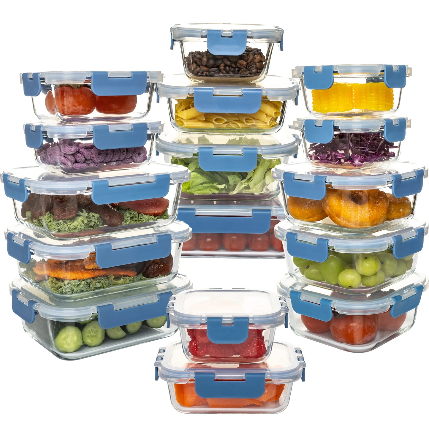 16 Piece Glass Food Storage Containers Set Leakproof Airtight BPA Free Microwave Safe Oven Safe Stackable